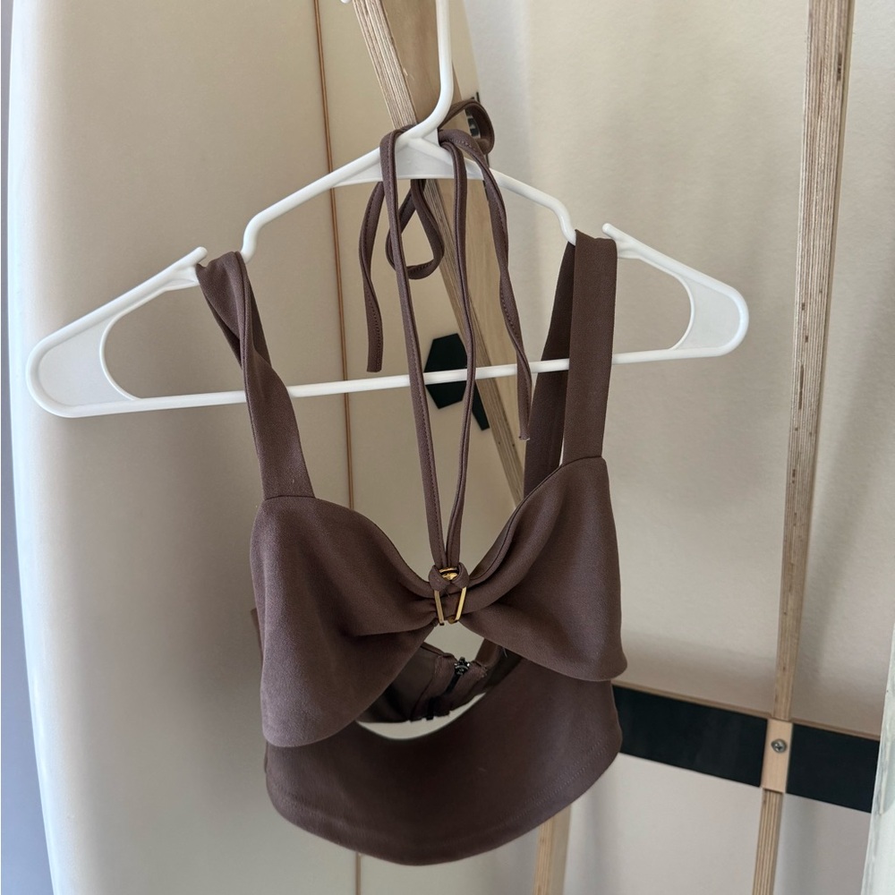 Brown Halter Bikini Top